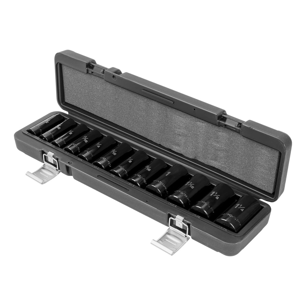 100945 / Juego de 12 dados largos cuadro 1/2' de impacto 6 puntas std, Truper