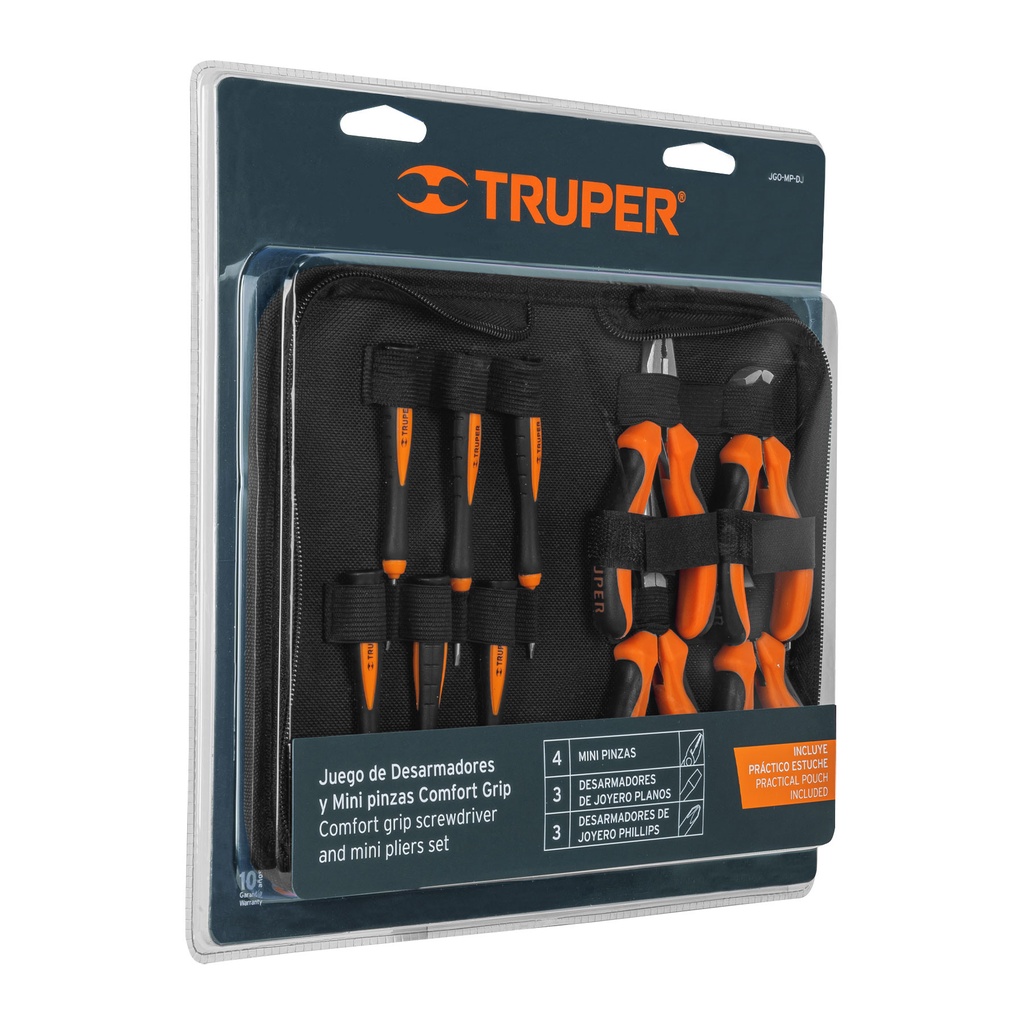 18200 / Juego 6 desarmadores de joyero y 4 mini pinzas Comfort Grip, Truper