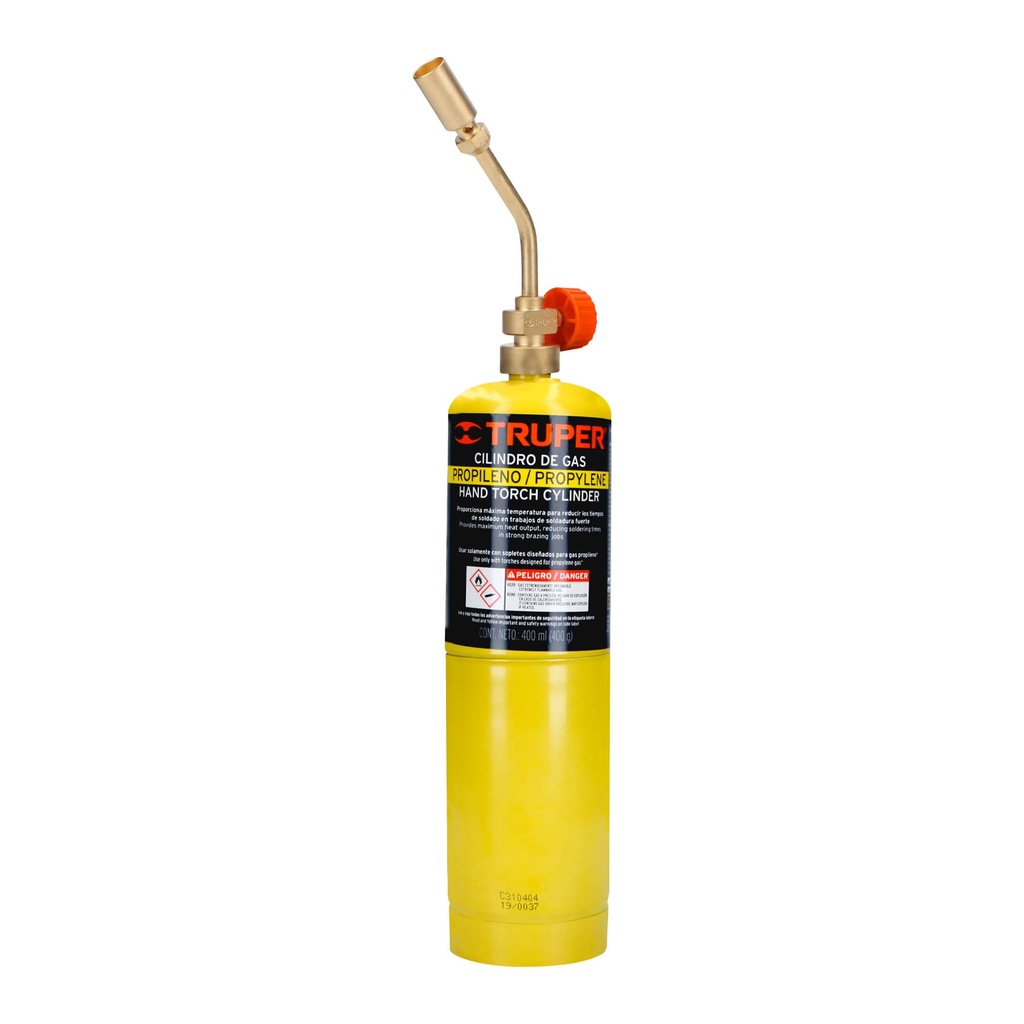Kit de mechero y cilindro de gas propileno de 400g, amarillo, Truper