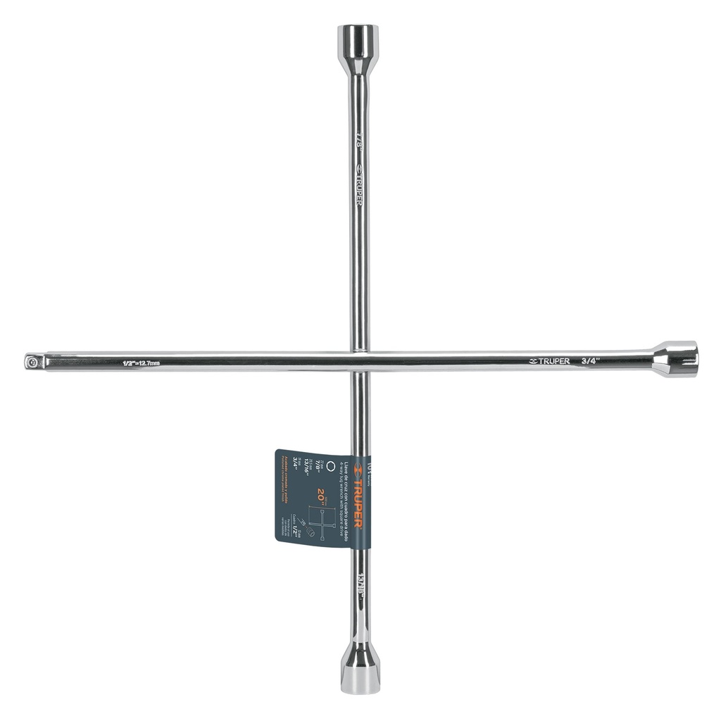 18024 / Llave de cruz 20' pulida y cromada con entrada cuadro 1/2', Truper