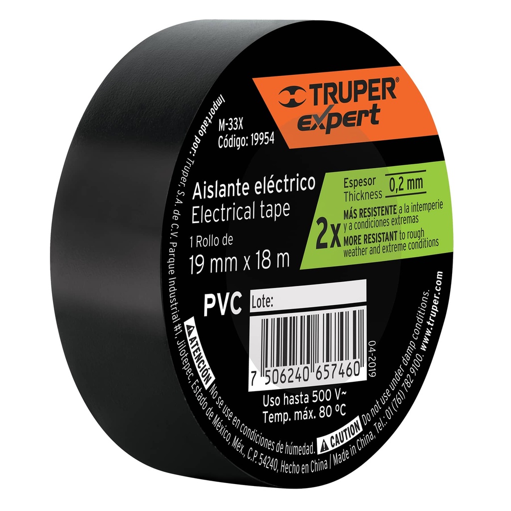 19954 / Cinta de aislar 19mm x 18m Truper Expert