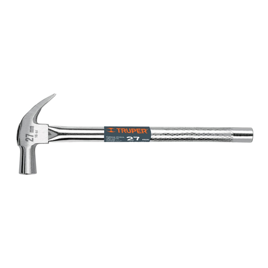 10914 / Martillo cabeza cónica 27 mm uña curva, mango tubular, Truper