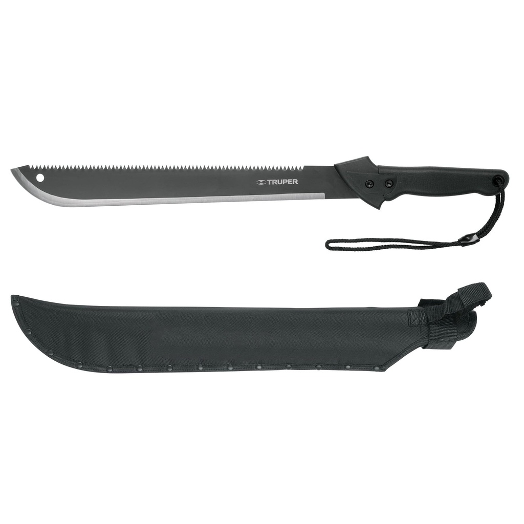 13098 / Machete doble filo 18' cacha bimaterial, con funda, Truper