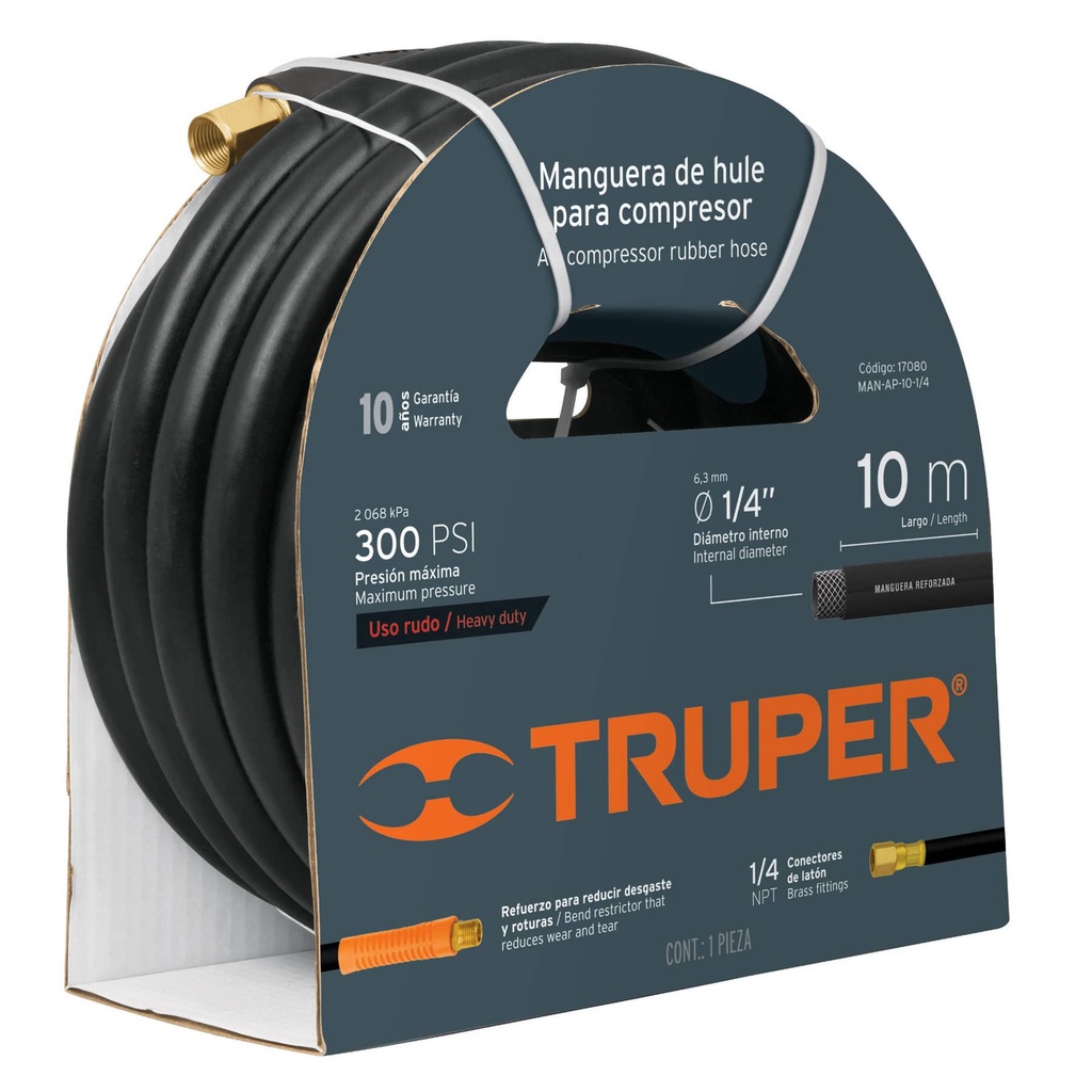17080 / Manguera de hule para compresor, 10 m x 1/4', Truper