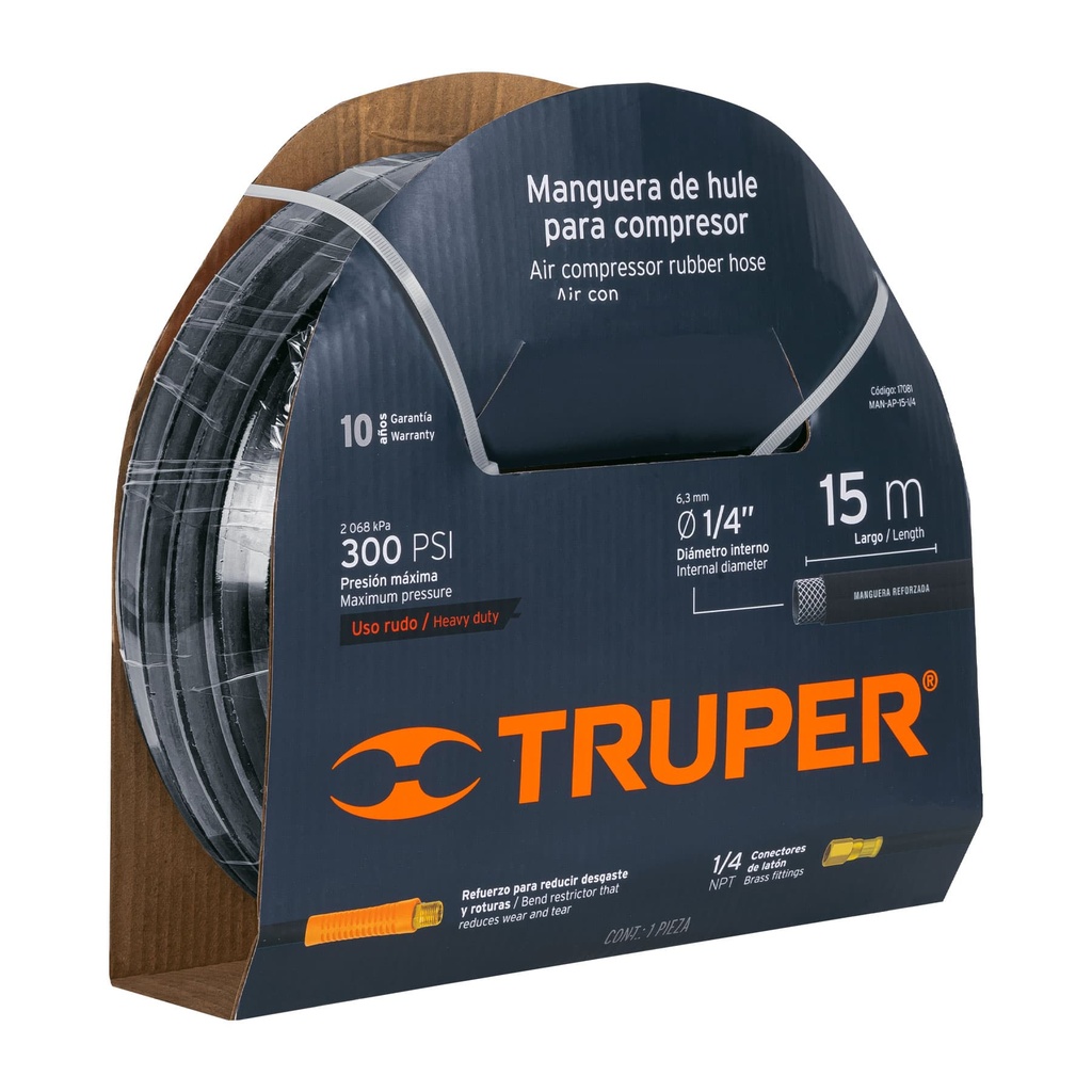 17081 / Manguera de hule para compresor, 15 m x 1/4', Truper