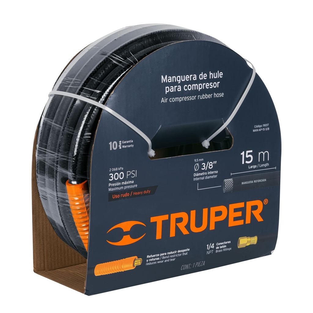 19017 / Manguera de hule para compresor, 15 m x 3/8', Truper