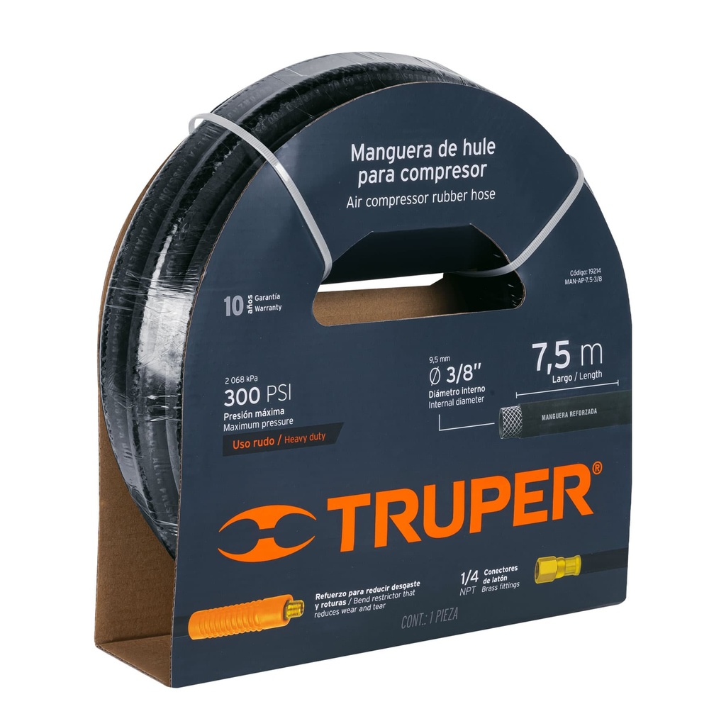 19214 / Manguera de hule para compresor, 7.5 m x 3/8', Truper