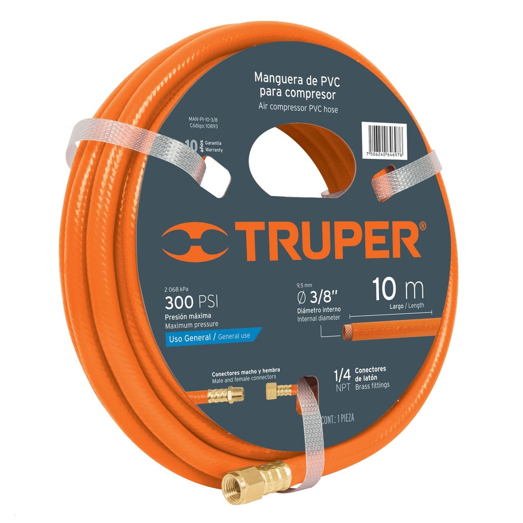 10893 / Manguera de PVC para compresor, 10 m x 3/8', Truper