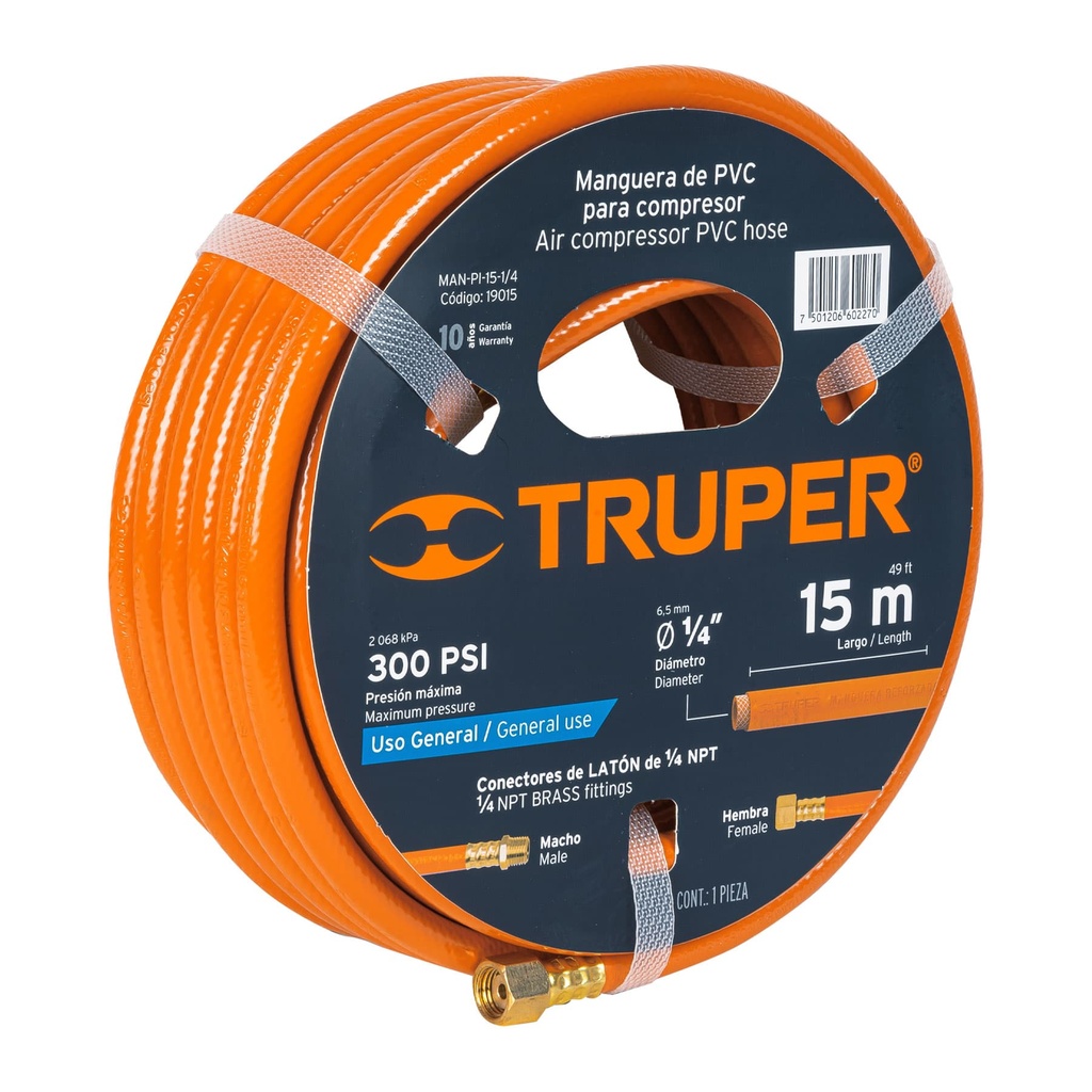 19015 / Manguera de PVC para compresor, 15 m x 1/4', Truper
