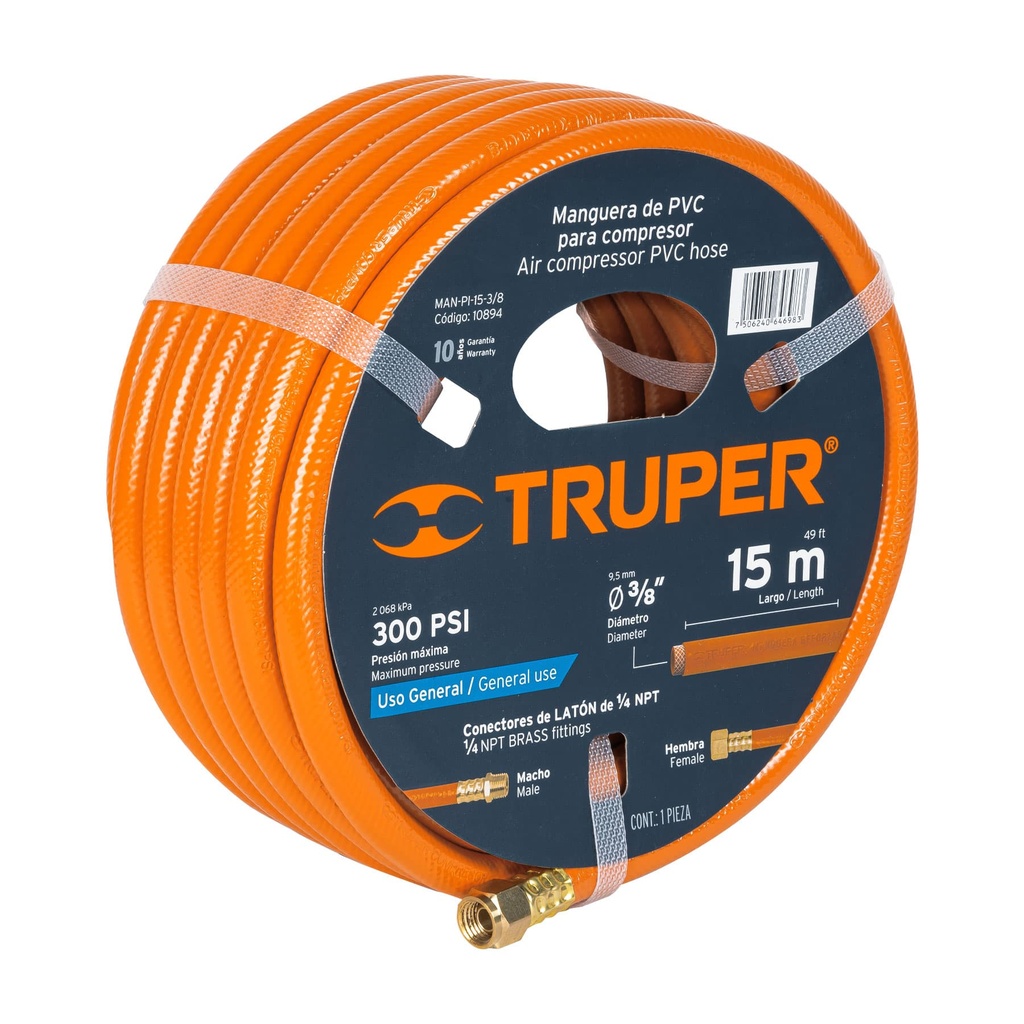 10894 / Manguera de PVC para compresor, 15 m x 3/8', Truper