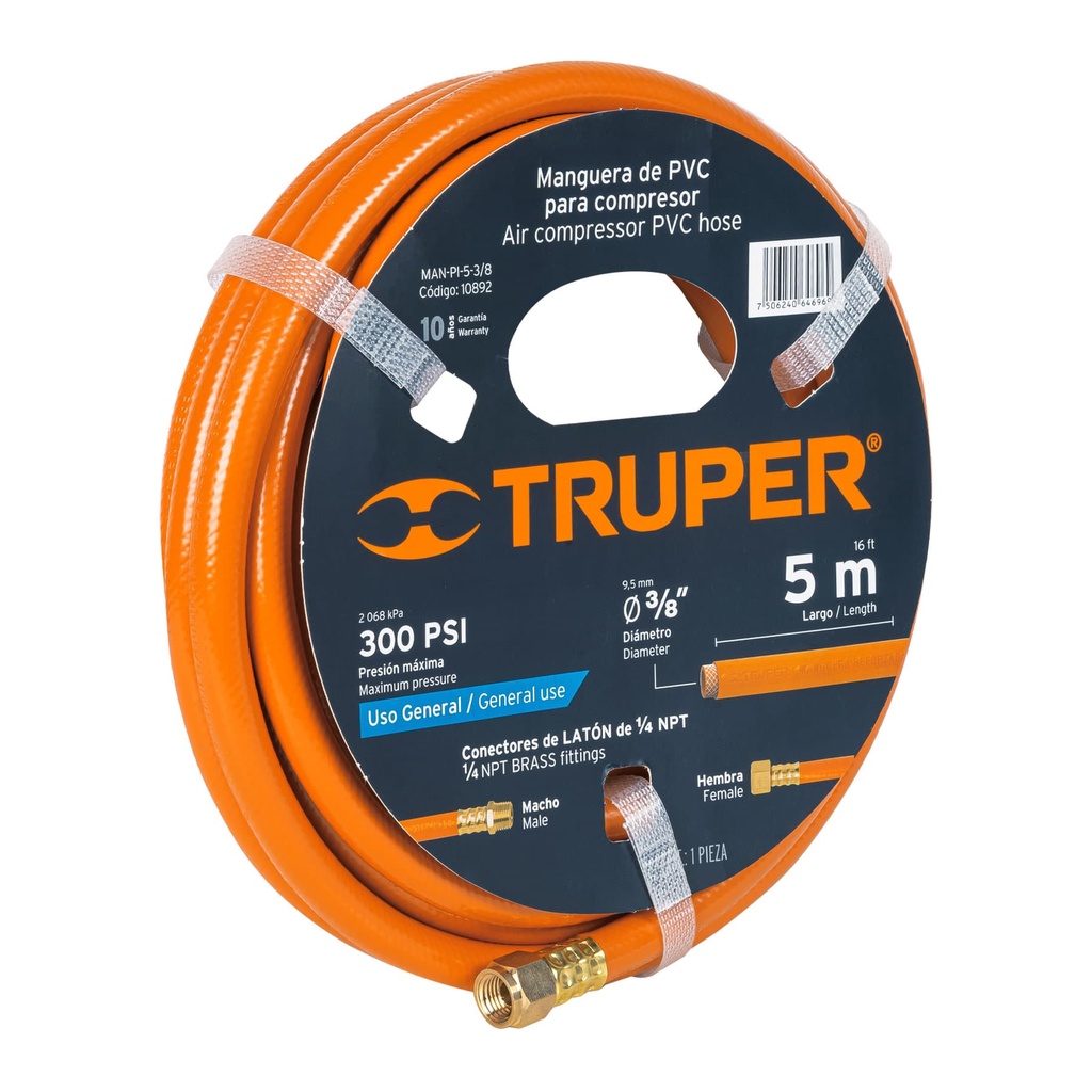 10892 / Manguera de PVC para compresor, 5 m x 3/8', Truper
