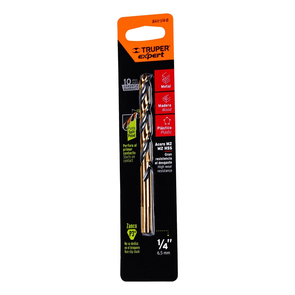 12746 / Broca HSS 1/4' Trugold para metal en blíster, Expert