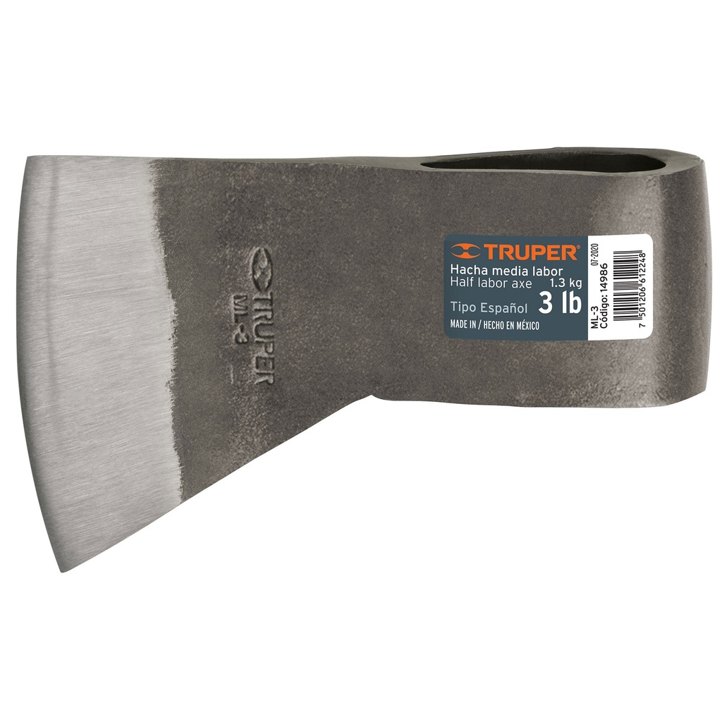 14986 / Hacha media labor 3 lb sin mango, Truper