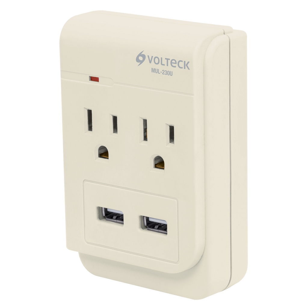 46088 / Multicontacto, 2 entradas,con 2 entradas USB, aterrizado, Volteck