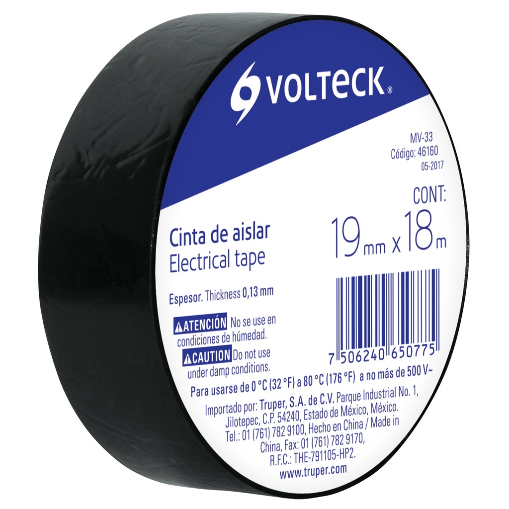 46160 / Cinta de aislar de 18 m x 19 mm, negra, Volteck