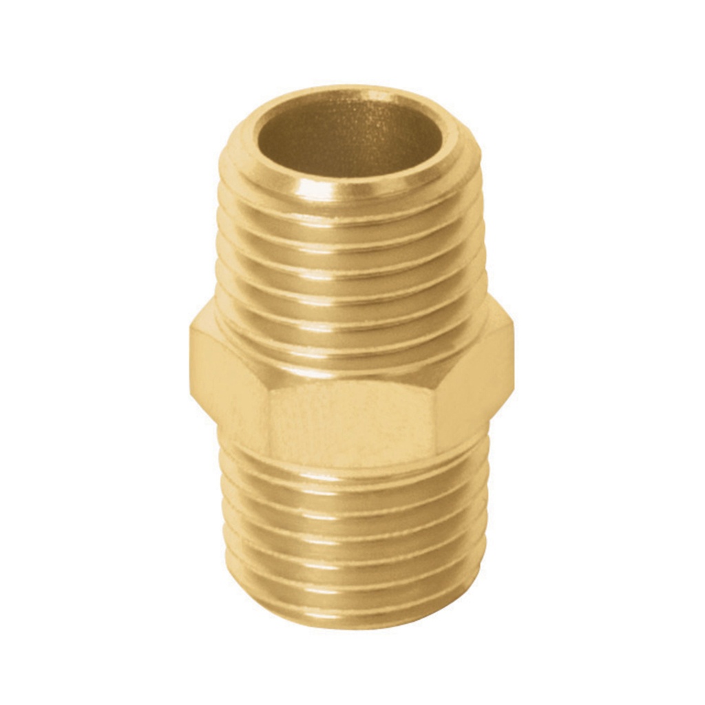 19024 / Niple macho-macho de latón, cuerda 1/4' NPT, Truper