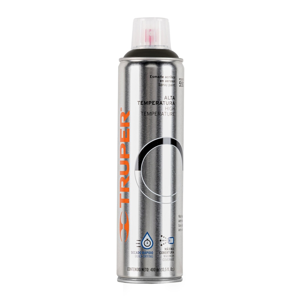 18070 / Pintura en aerosol alta temp. bote esbelto, negro, 400 ml, Truper