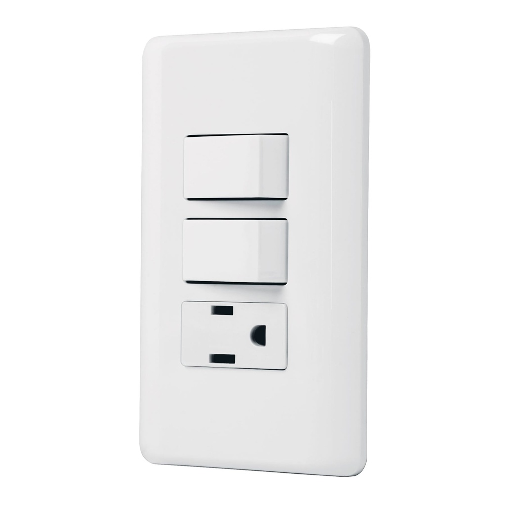 25081 / Placa armada con contacto y 2 interruptores sencillos, Basic, Volteck