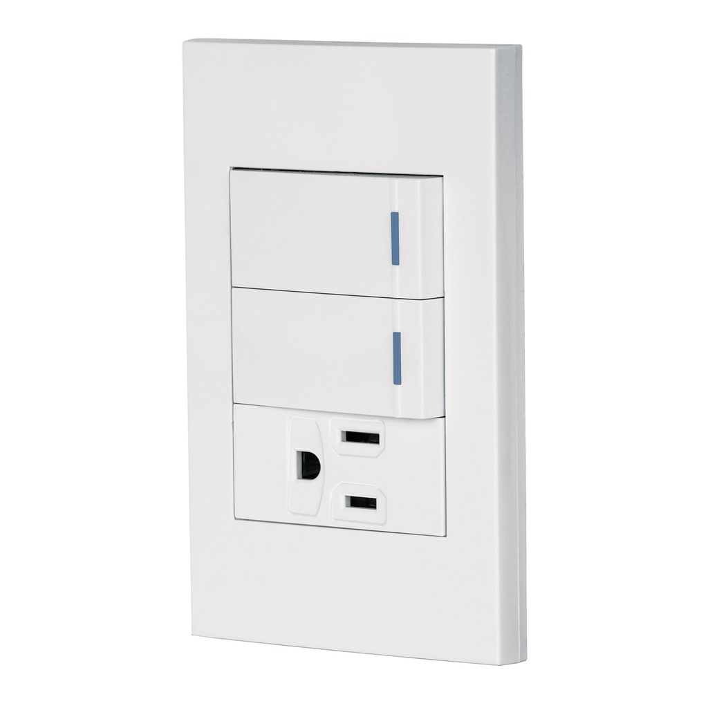 45597 / Placa armada 2 interruptores,1 contacto,1mod,Española,blanco, Volteck