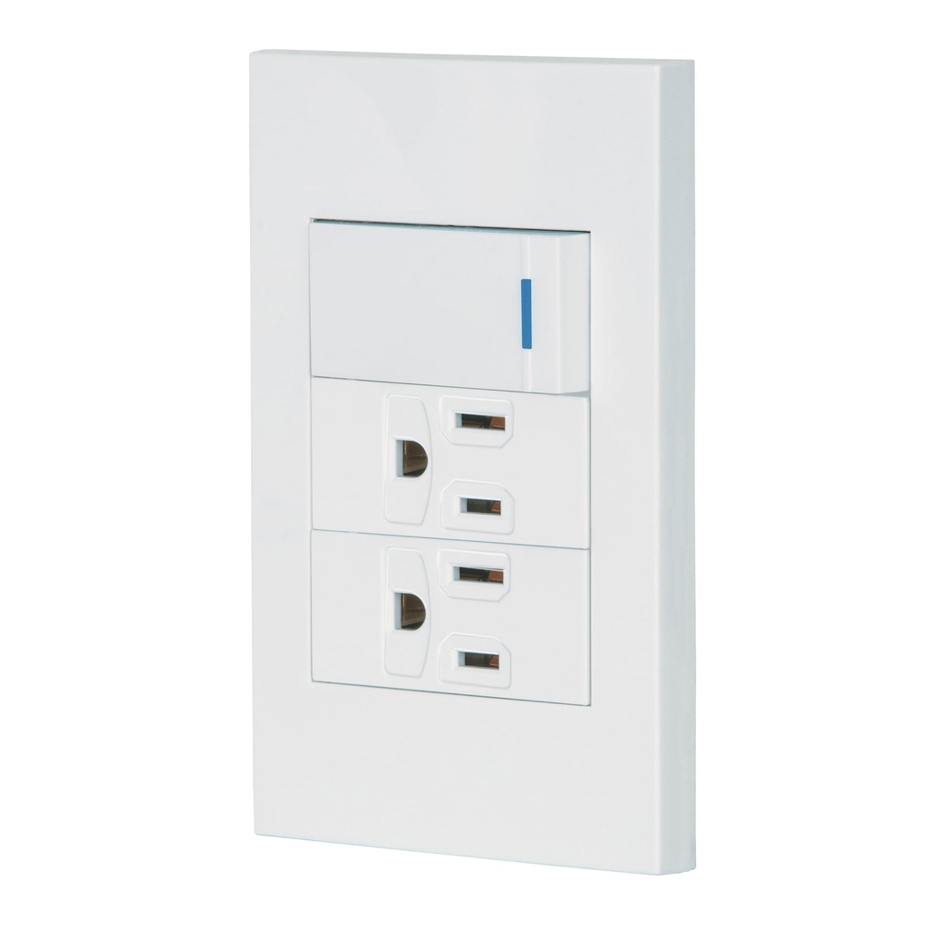 45594 / Placa armada 1 interruptor, 2 contactos,1mod,Española,blanco, Volteck