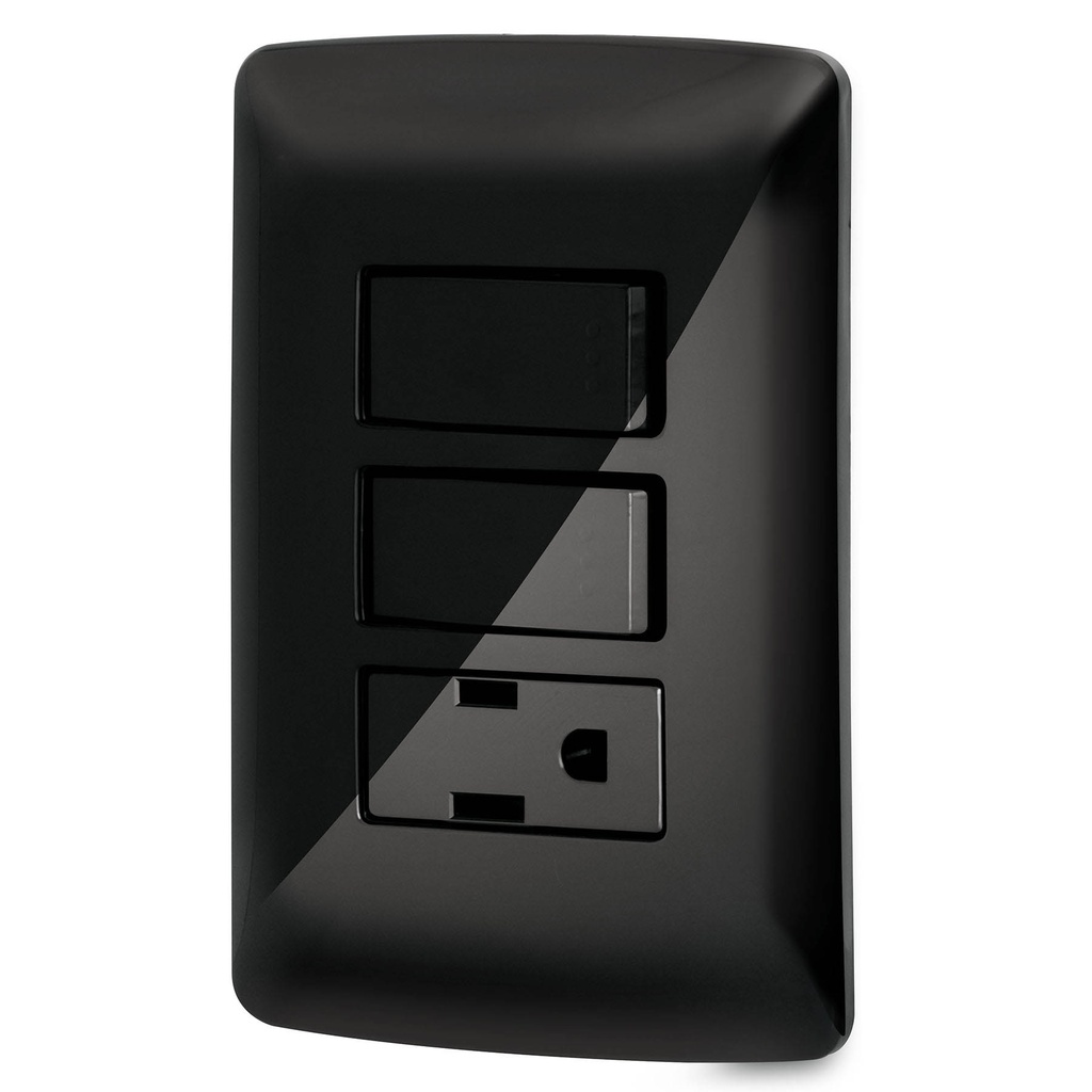 47592 / Placa armada contacto 2 interruptores,negro, línea Italiana, Volteck