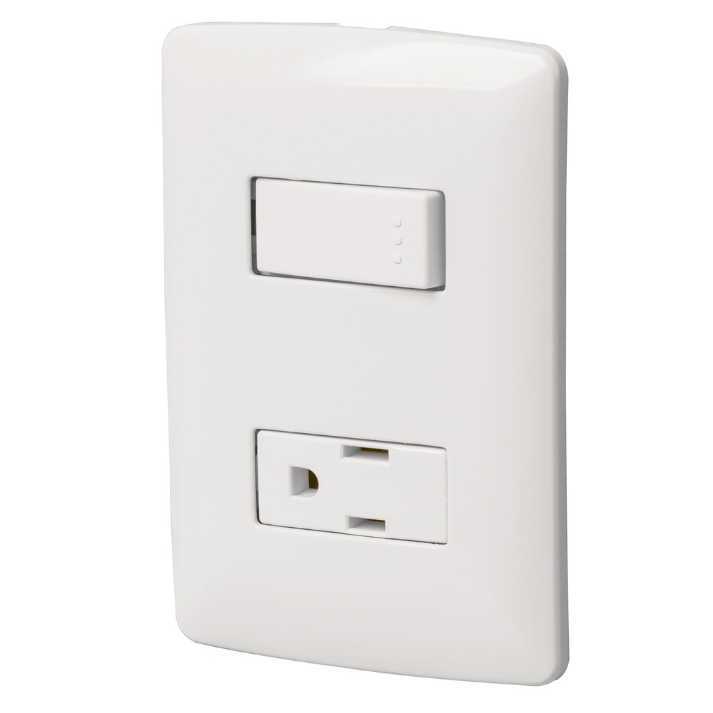46455 / Placa armada contacto e interruptor, blanco, línea Italiana, Volteck