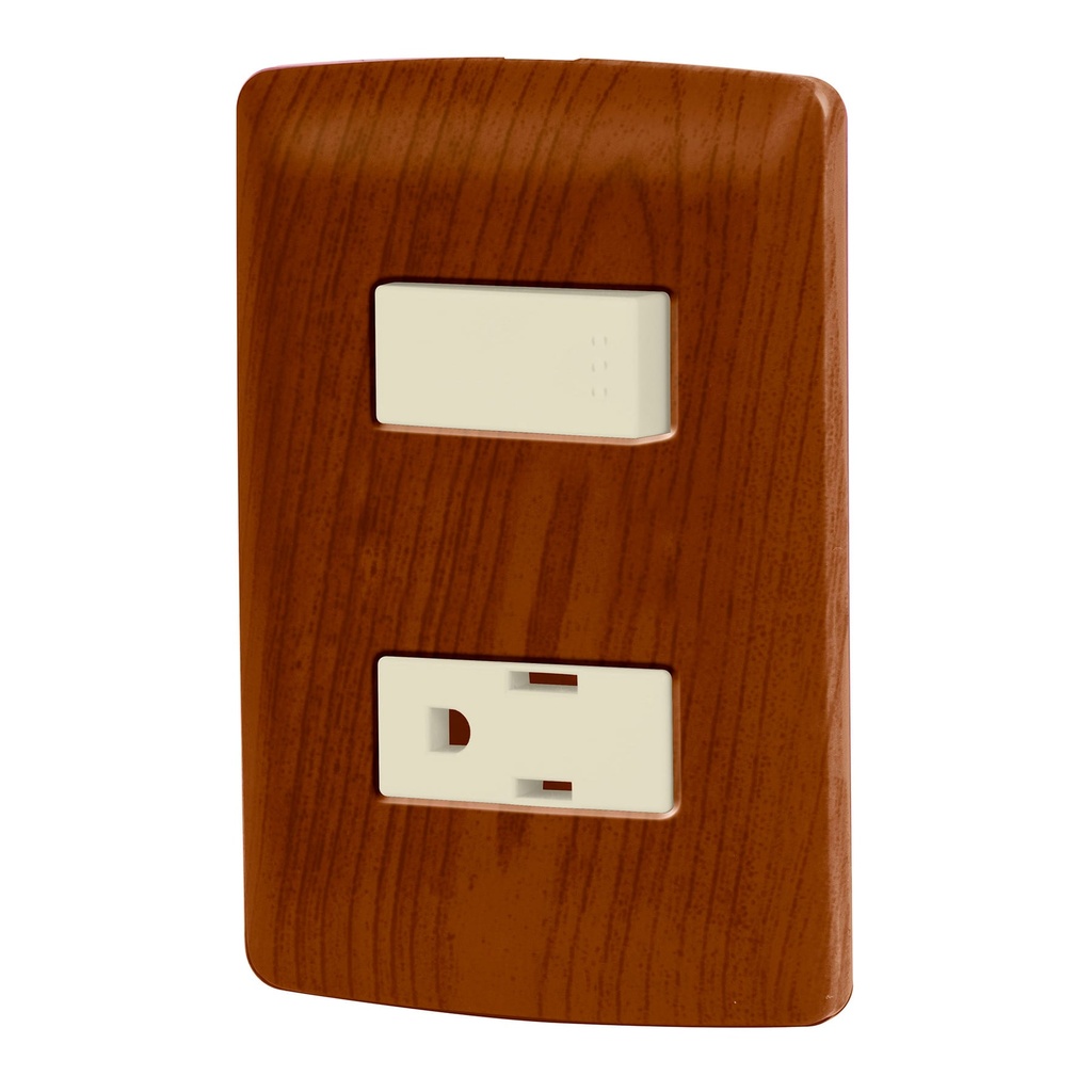 49935 / Placa armada contacto e interruptor, madera, línea Italiana, Volteck