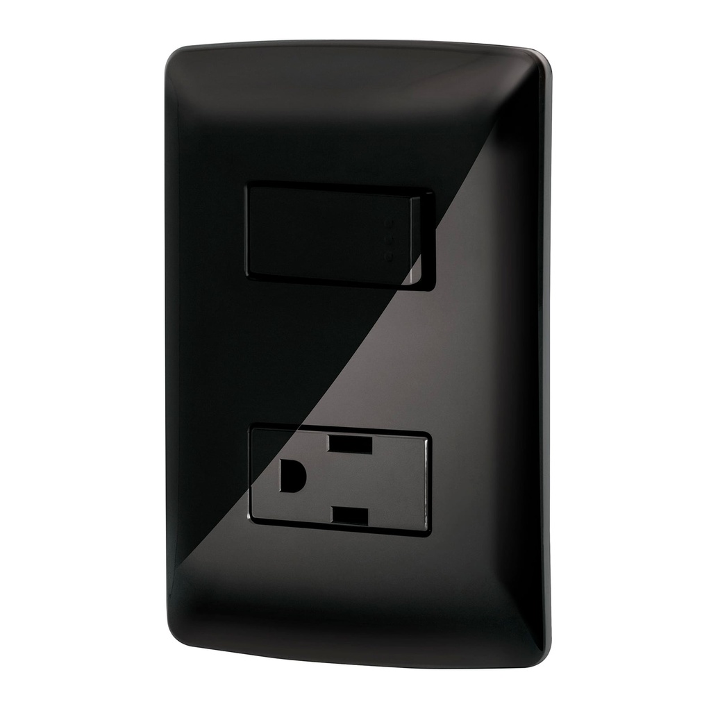 47591 / Placa armada contacto e interruptor, negro, línea Italiana, Volteck