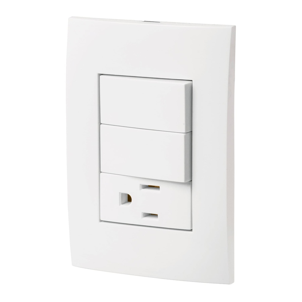 46488 / Placa armada contacto y 2 interruptores, línea Oslo, blanco, Volteck