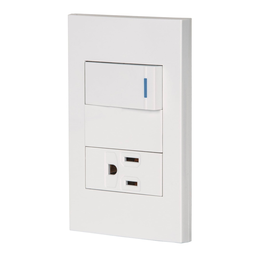 45590 / Placa armada 1 interruptor,1 contacto,1mod, Española, blanco, Volteck