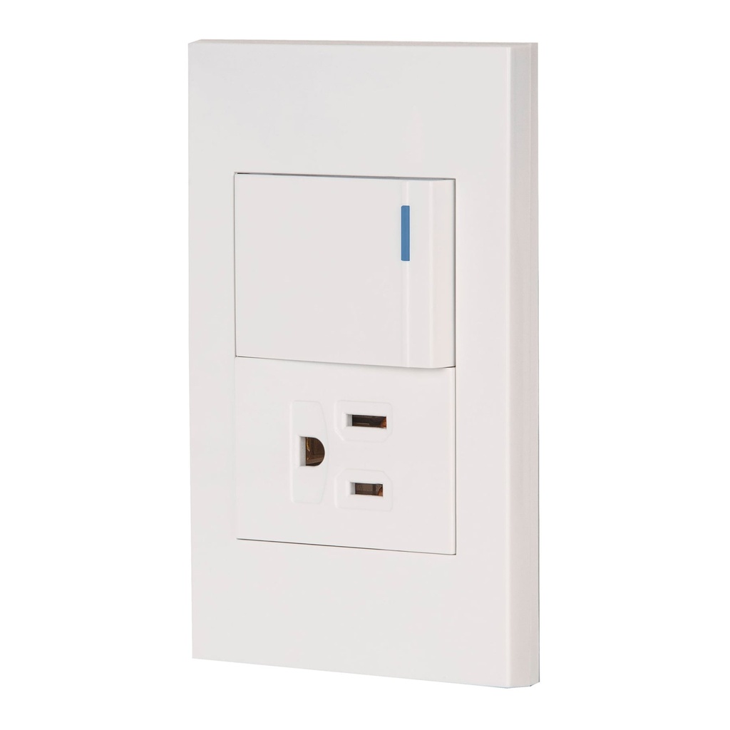 45591 / Placa armada 1 interruptor,1contacto,1.5mod,Española, blanco, Volteck