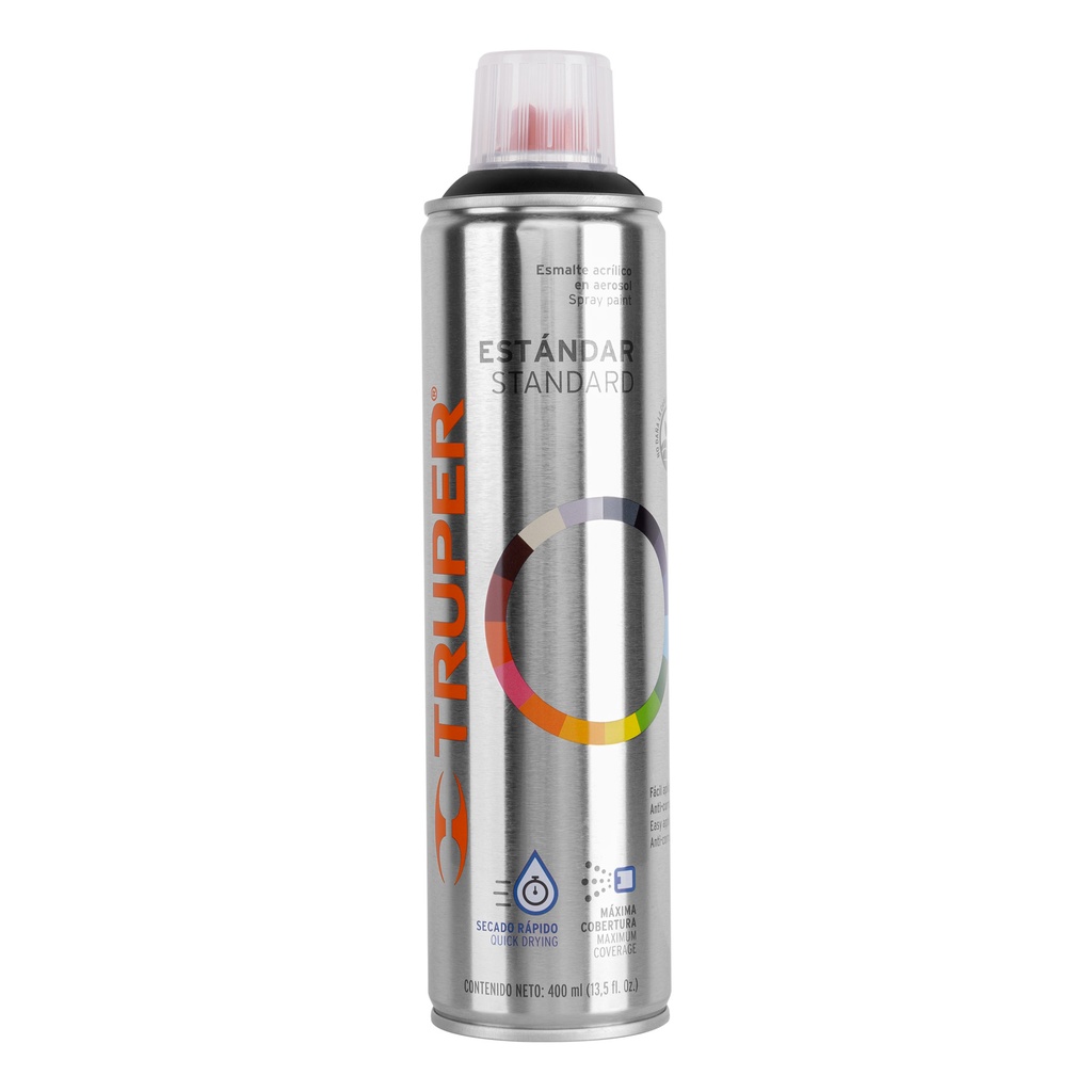 19054 / Pintura en aerosol, negro satín, bote esbelto, 400 ml, Truper