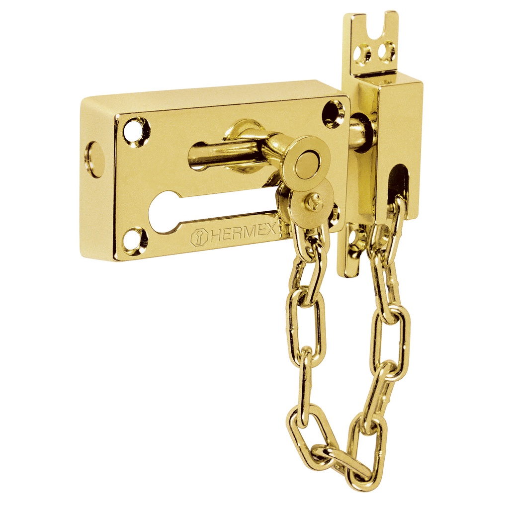 43707 / Pasador con cadena para puerta, acabado latón, Hermex