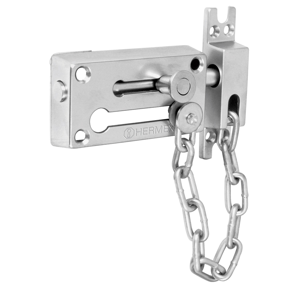 43709 / Pasador con cadena para puerta, acabado cromo mate, Hermex