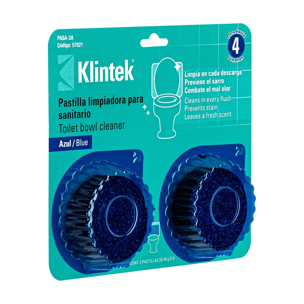 57021 / Blíster con 2 pastillas azules desinfectantes para tanque WC, Klintek