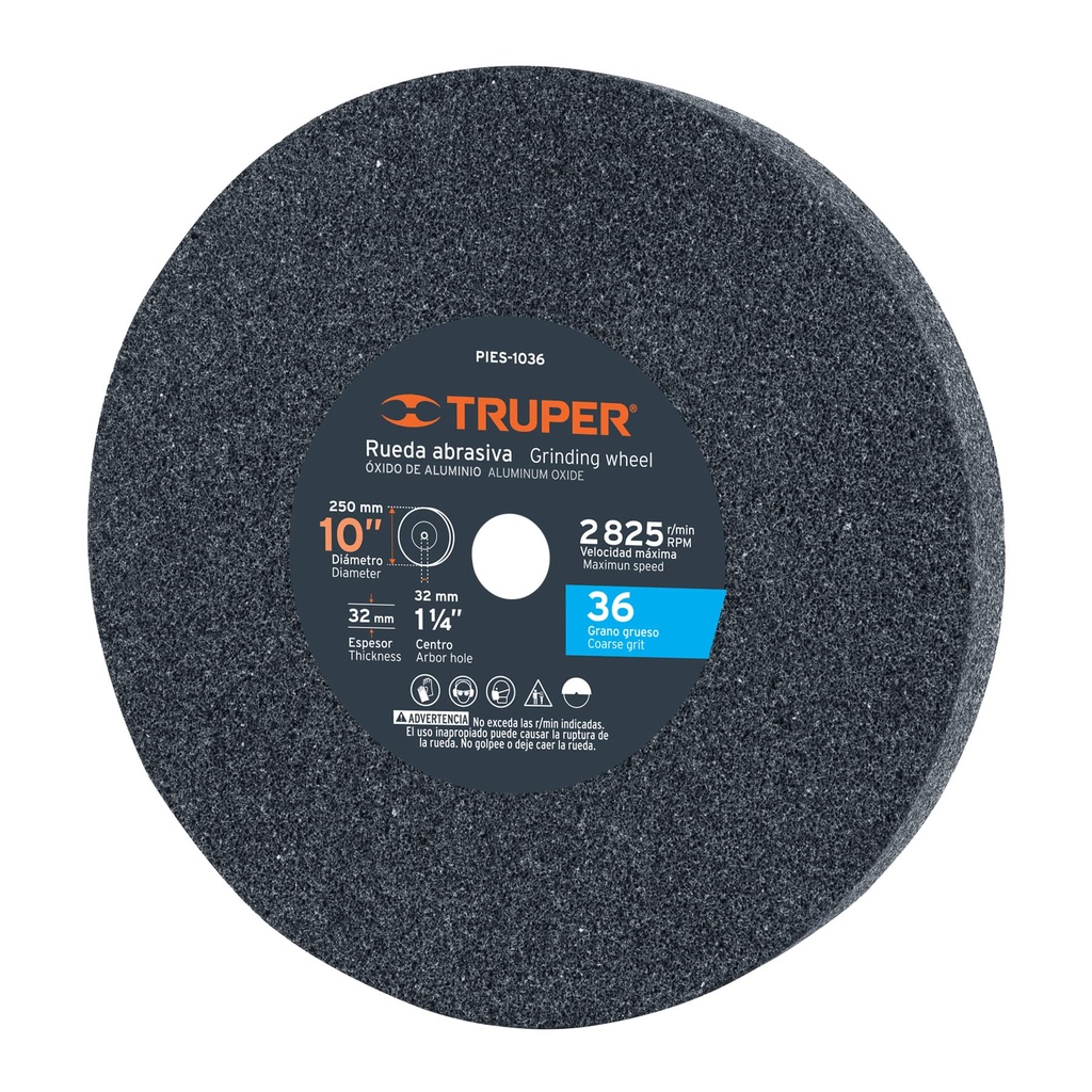 12401 / Rueda abrasiva p/esmeril 10X1 1/4', óxido aluminio, grano 36, Truper