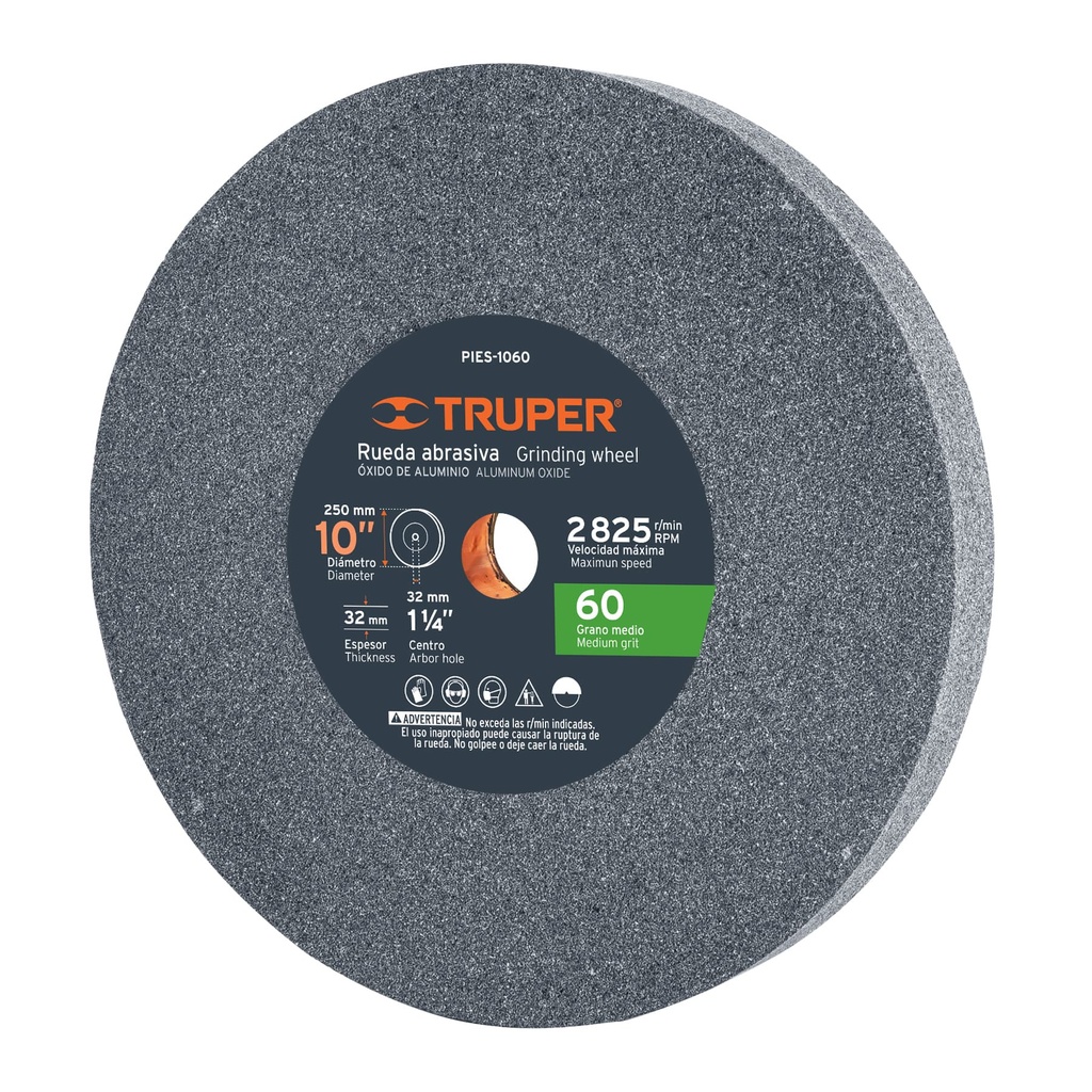 12402 / Rueda abrasiva p/esmeril 10X1 1/4', óxido aluminio, grano 60, Truper