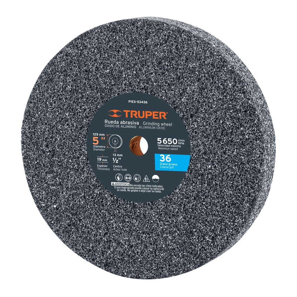 16358 / Rueda abrasiva p/esmeril 5X3/4', óxido de aluminio, grano 36, Truper