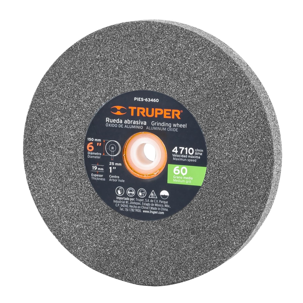 16349 / Rueda abrasiva p/esmeril 6X3/4', óxido de aluminio, grano 60, Truper