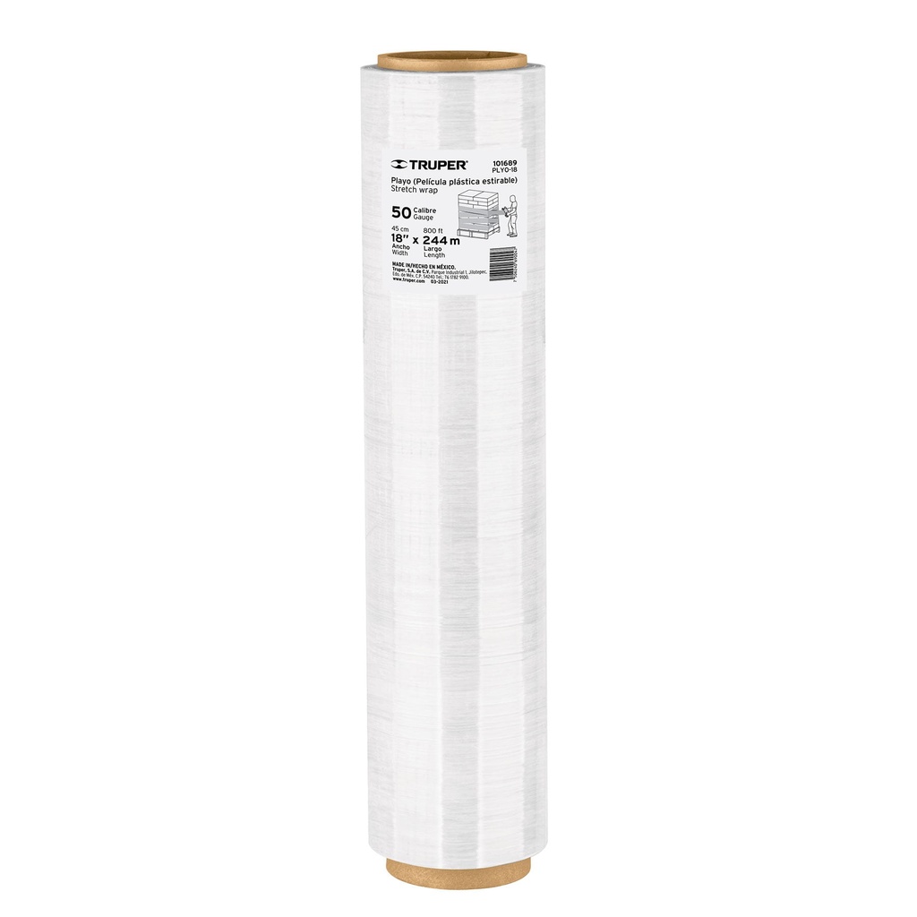 101689 / Rollo de 244 m película plástica estirable ancho 18' cal 50, Truper