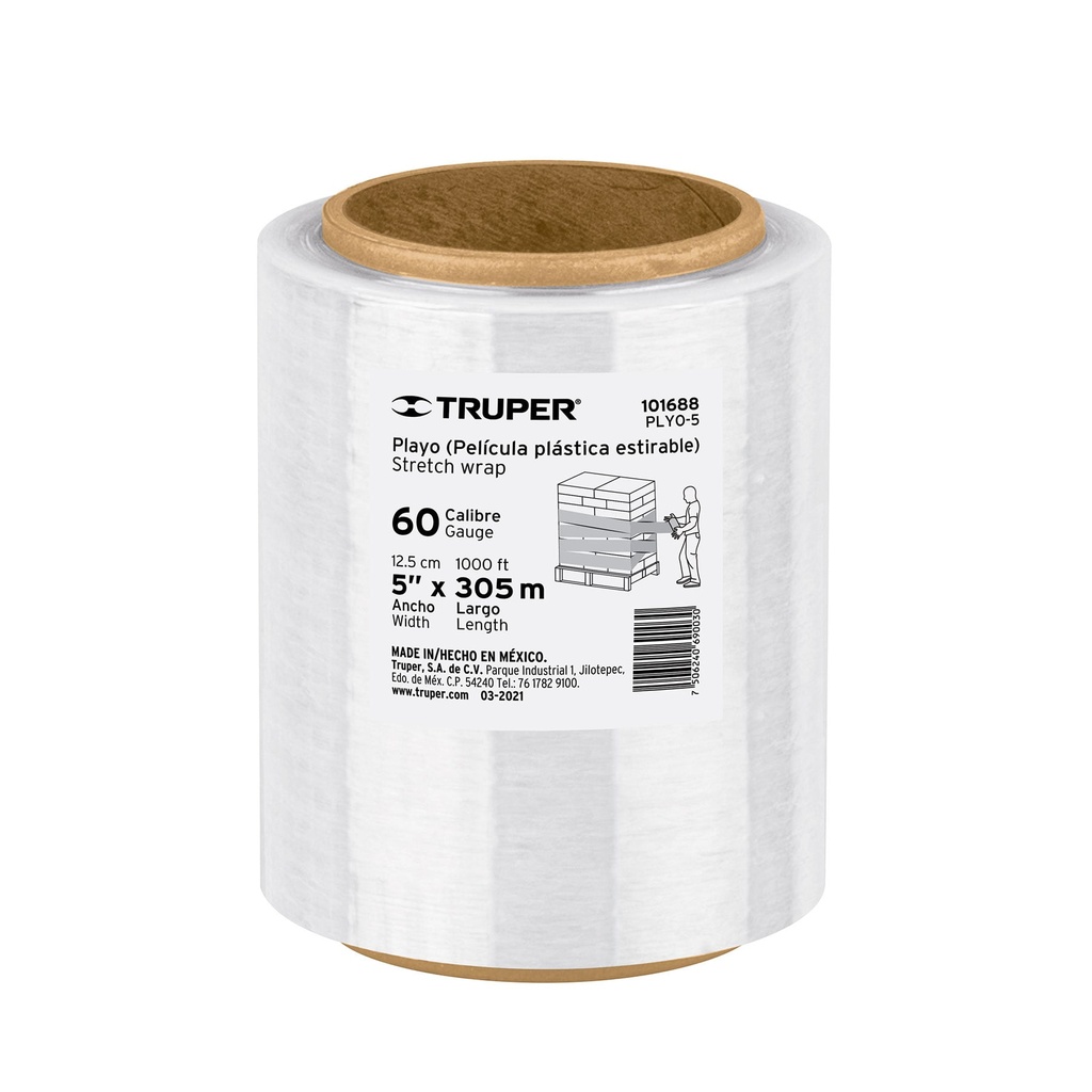 101688 / Rollo de 305 m película plástica estirable ancho 5' cal 60, Truper
