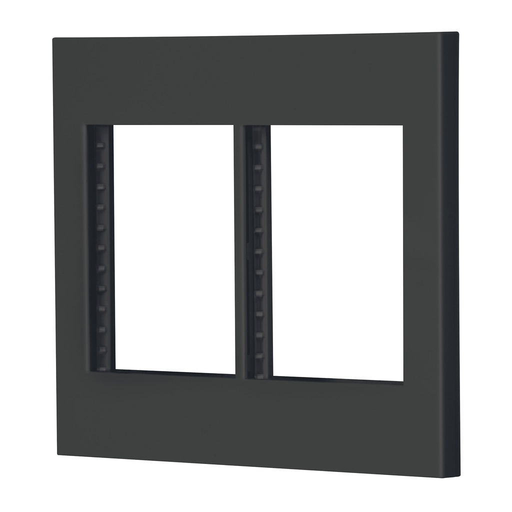 47999 / Placa 2 ventanas, 6 módulos, línea Española, color negro, Volteck