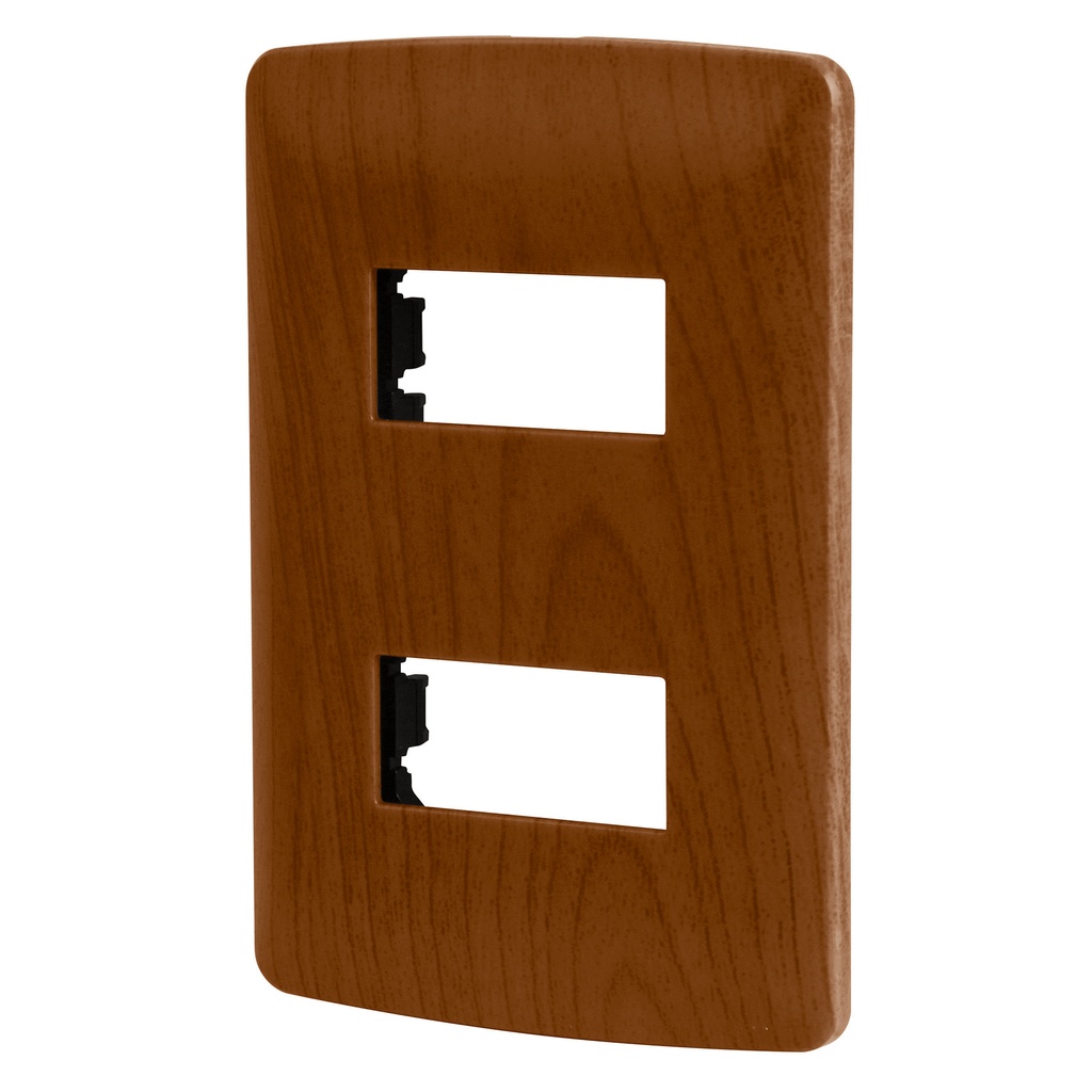 46393 / Placa 2 módulos de ABS, línea Italiana, acabado madera, Volteck