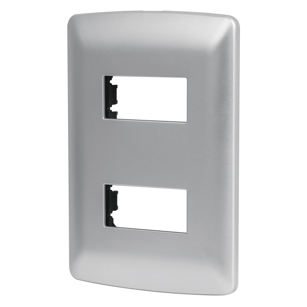 46398 / Placa 2 módulos de ABS, línea italiana, color plata, Volteck