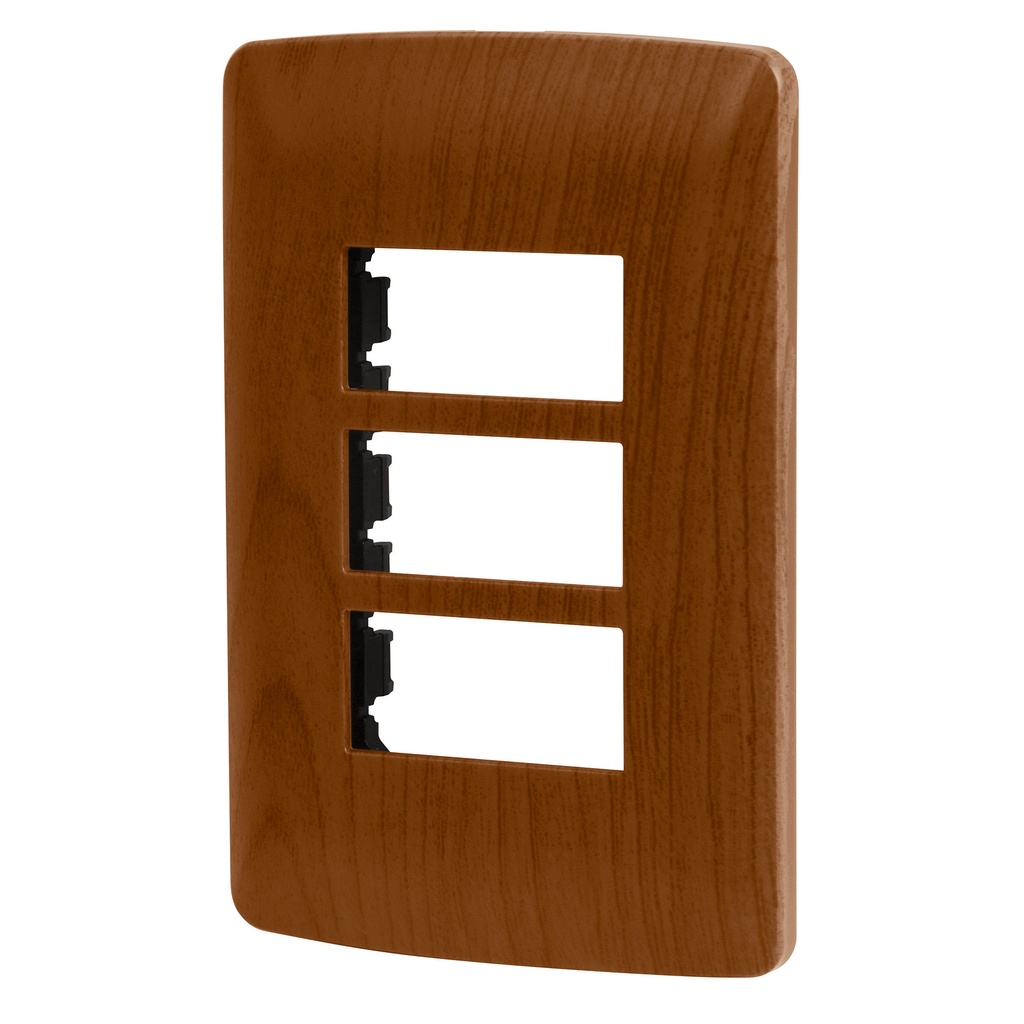 46394 / Placa 3 módulos de ABS, línea Italiana, acabado madera, Volteck