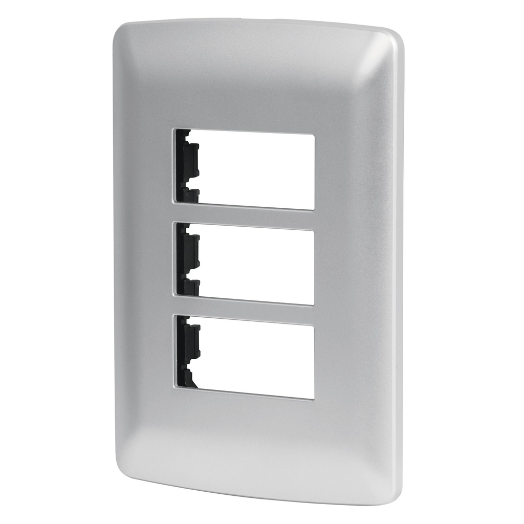 46399 / Placa 3 módulos de ABS, línea italiana, color plata, Volteck